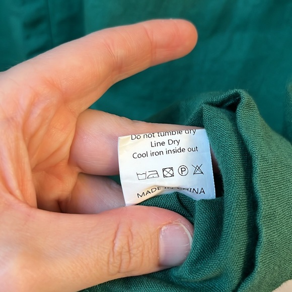 LINEN COTTON BLEND GREEN ASYMMETRICAL BUTTON SHORT SLEEVE BLOUSE XL - Picture 4 of 6